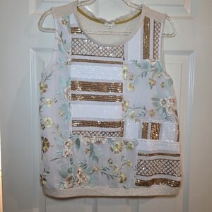 Tiny Anthropologie Embroidered Jessika Sequined Top Blouse Size Medium